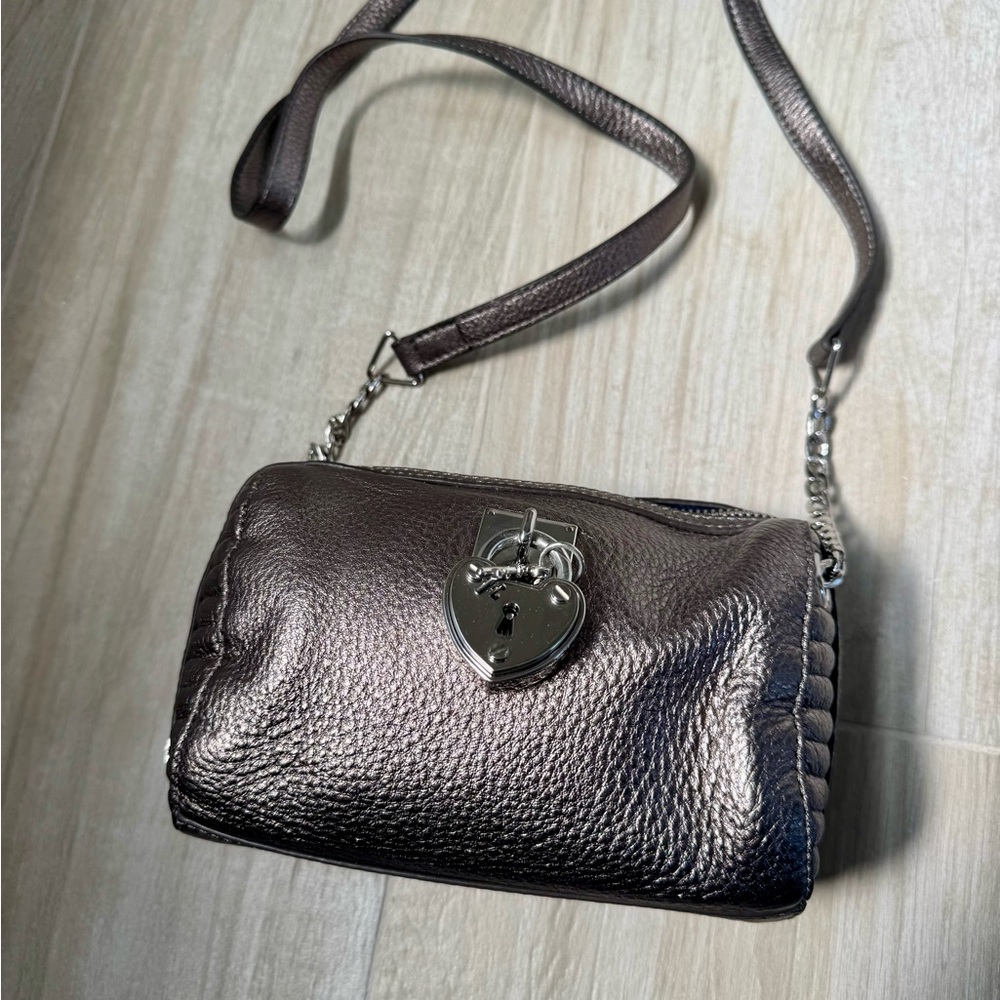 Juicy Couture Silver Crossbody Bag with Textured Finish and Heart Lock